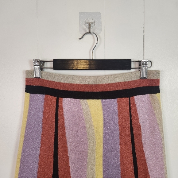 Anthropologie Laia Pink Purple Stripe Midi Knit Swing Skirt Size Small Mod Artsy - Picture 5 of 12